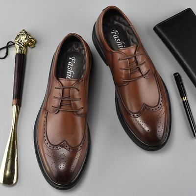 Fashion Men Genuine Cow Leather Brogue Wedding Business Mens Casual Flats Shoes Luxury Brand Oxford Shoes for Men's Shoes Platform Shoes