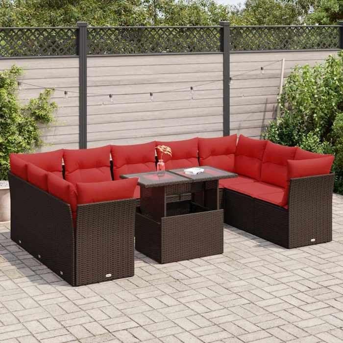 VidaXL Garden Furniture 10 Pcs and Brown Cushions Braided Resin Acacia, Outdoor Sofa Set, Garden Furniture, 3326225