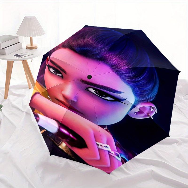 Paraguas plegable KPop Demon X de apertura y cierre automáticos con estructura de 8 varillas y diseño compacto para viajar, perfecto para todas las ocasiones | Elegante