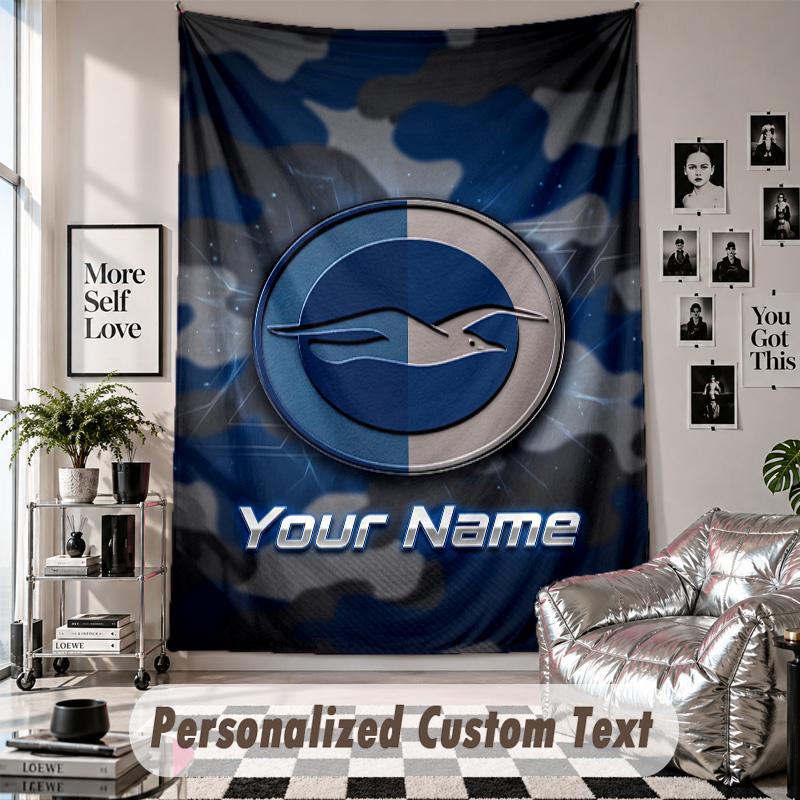 Custom Tapestry Wall Hanging, Brighton & Hove Albion Football Personalized Name Text Home Wall Decor