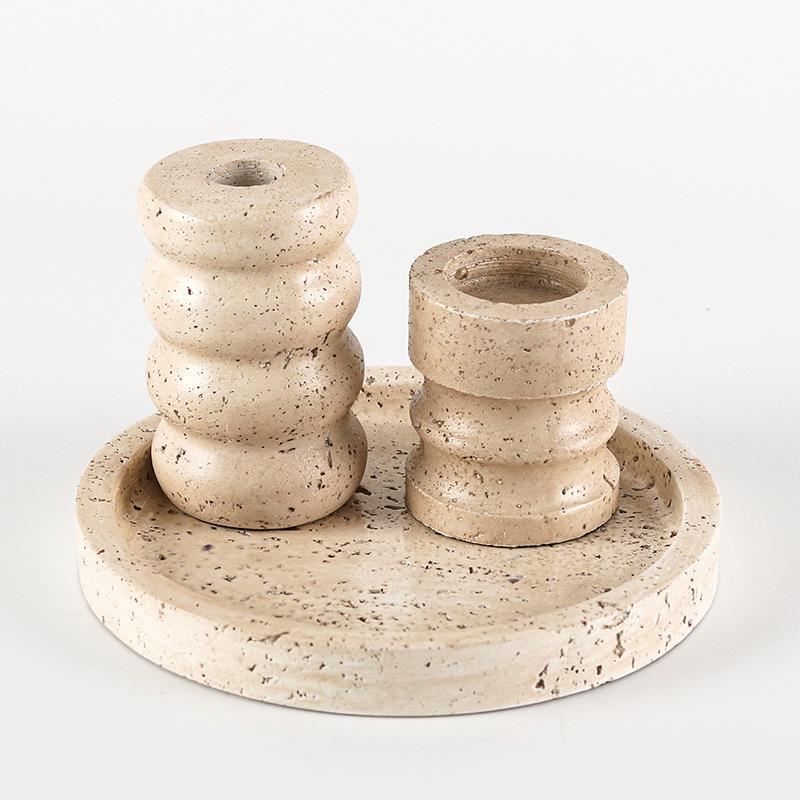 Style Imitation Travertine Candlestick Nordic Minimalist Bed and Breakfast Accessories Aromatherapy Candle Tray Zen Dining Table Entrance Decoration