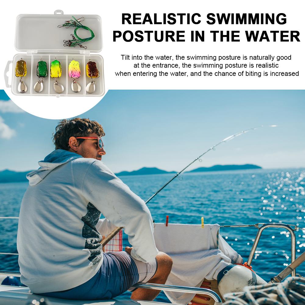 5 Stück Frosch Weiche Angelköder mit Doppelhaken Künstlicher Froschköder Frosch Löffel Angelköder für Salzwasser Süßwasser