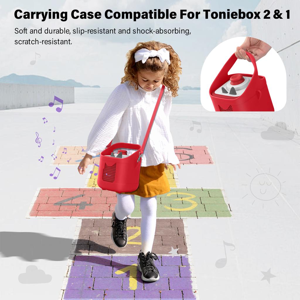 Silicone Protective Case with Easy To Carry Handle Soft Anti-Slip Protective Sleeve for Toniebox 2/Toniebox 1 Audio Player