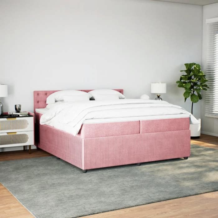 VidaXL Bed Slat Base with Mattress Pink 200x200 Cm Velvet 3287847