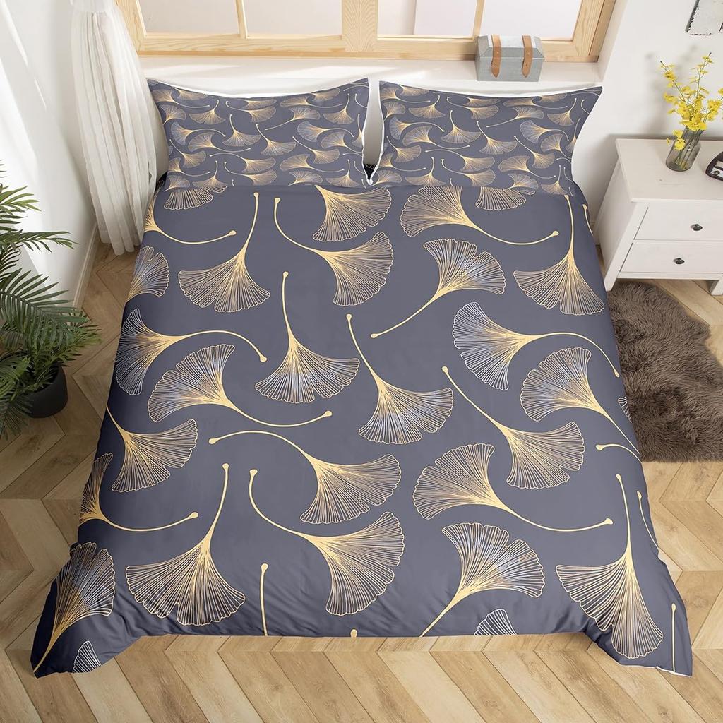Duvet Cover Sets Ginkgo Leaves Pattern Nature Botanical Leaf Aesthetic Bedding Sets with 2 Pillow Shams Queen King Size No Quilt