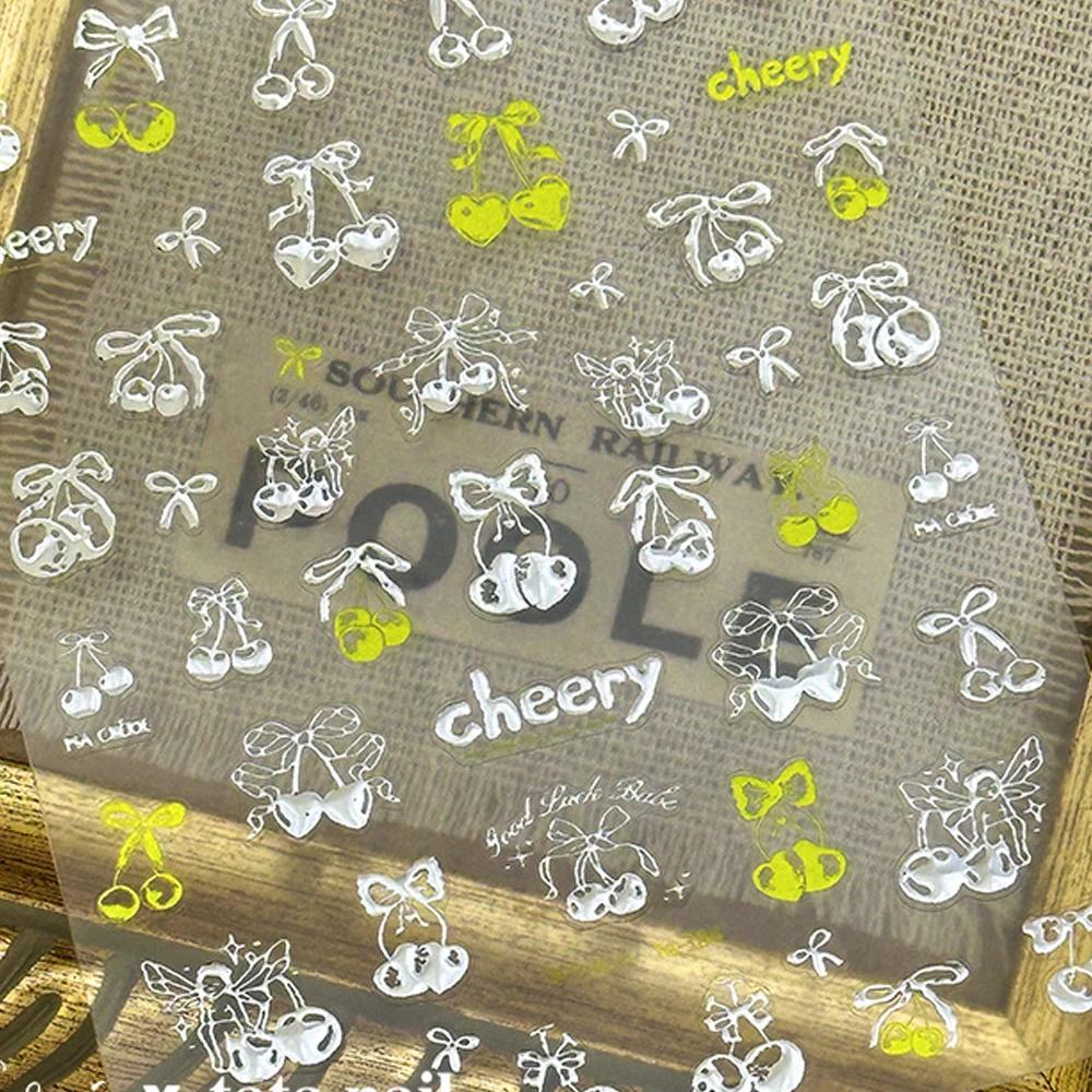 Fruit 5D Nail Art Sticker Apple Strawberry Cherry Love Hearts Bowknot Stars Cartoon Butterfly Manicure Decal DIY