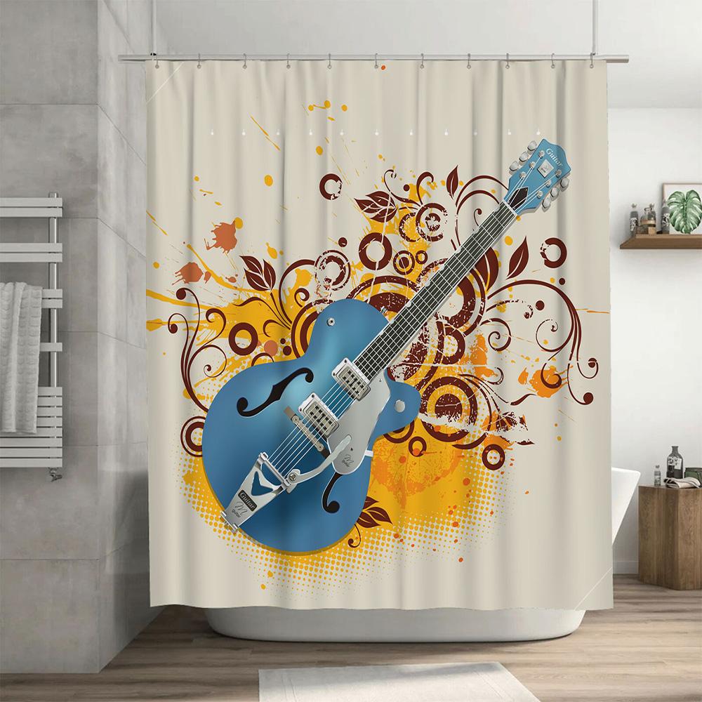 Vibrant Electric Guitar Shower Curtain Waterproof Home Decor Bathroom Accessories