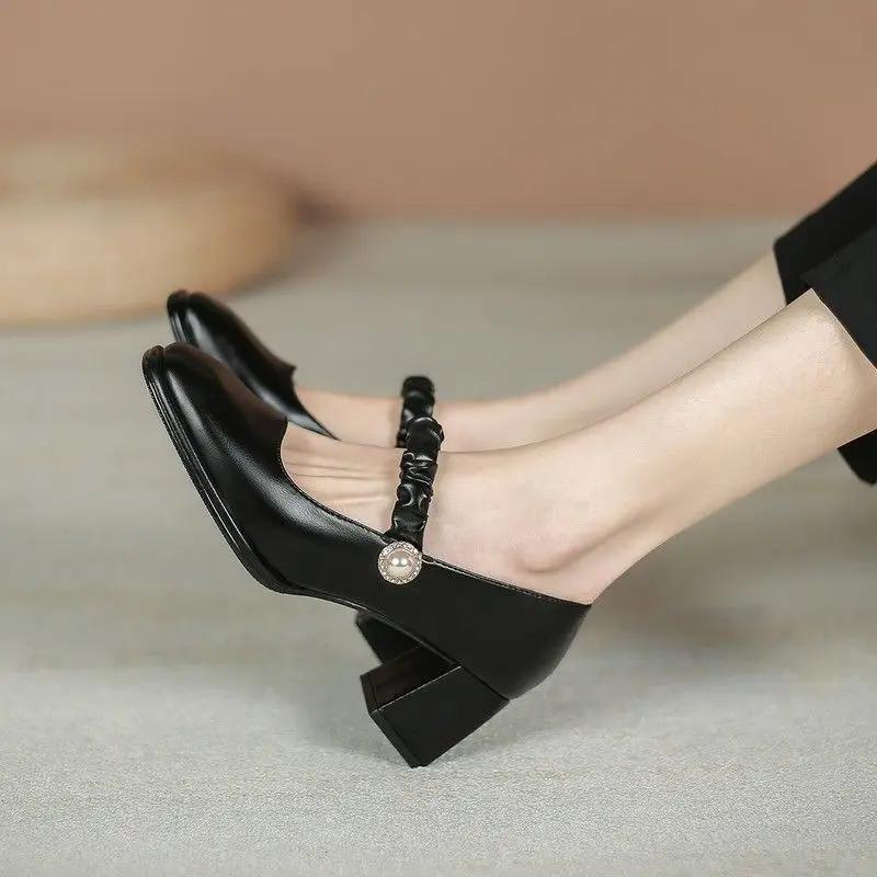 Fashion Moccasins Women's Shoes Mary Jane Chunky Heels Shoe Popular Stylish Luxury Brand Summer 2025 Korean Style Slip On Ladies Pumps