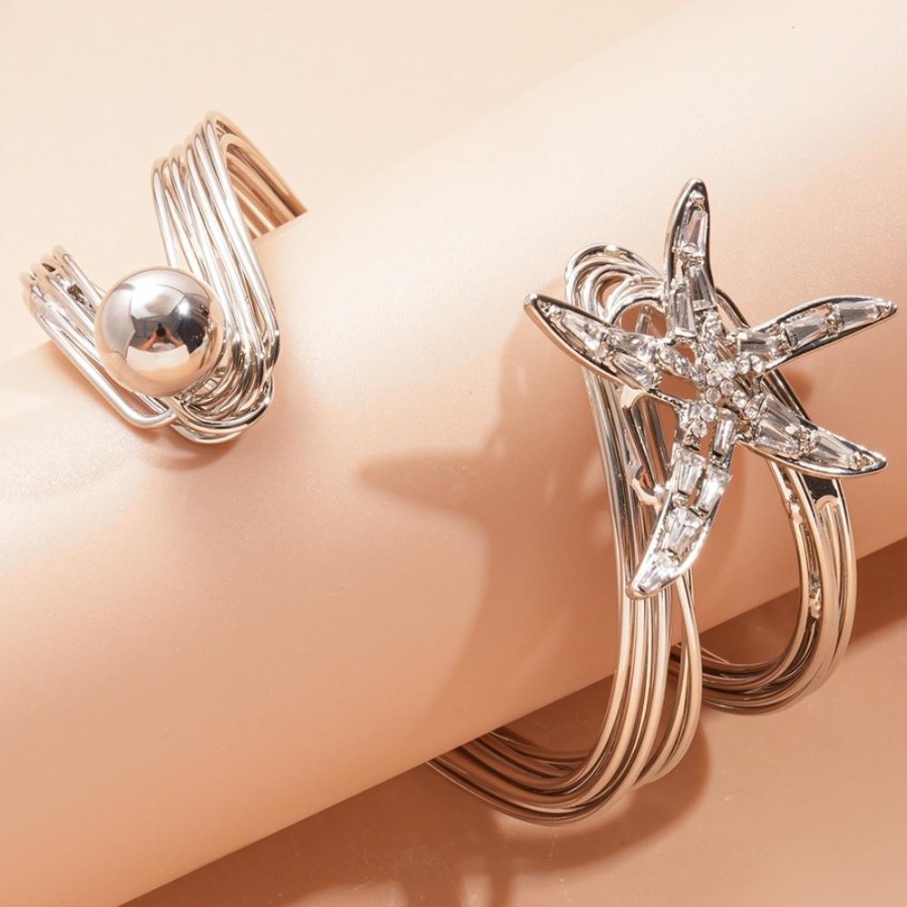 Irregular Starfish Cuff Bracelets Rhinestone Crystal Starfish Bangles Star Armband Arm Chain  Beach