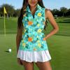 Sleeveless Golf Polo Shirt with Zipper Collar Hawaiian Floral Print Lightweight Sport Tank Top for Women Summer Activewear