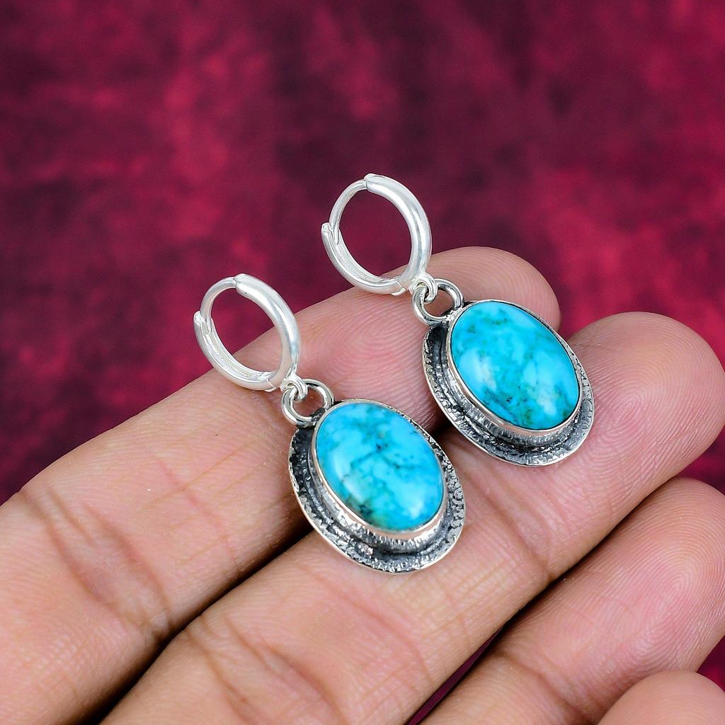 Blaue Türkis Handgemachte Edelstein Ohrringe, 925 Sterling Silber Antik Schmuck Ohrringe, Für Verlobungsgeschenk