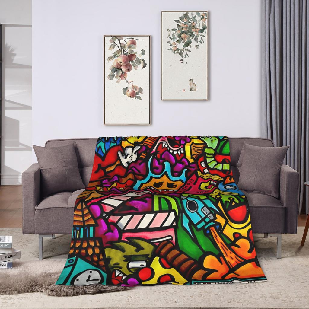 Cartoon Cute Doodle Plush Blanket Girls Boys Flannel Throw Blanket For Couch ChairBed Warm Custom DIY Quality Bedspread Gift