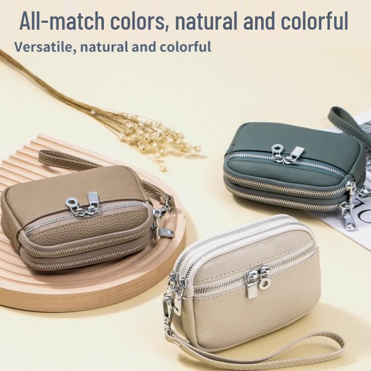 Women's Multifunctional PU Leather Double Zipper Small Wallet and Coin Purse