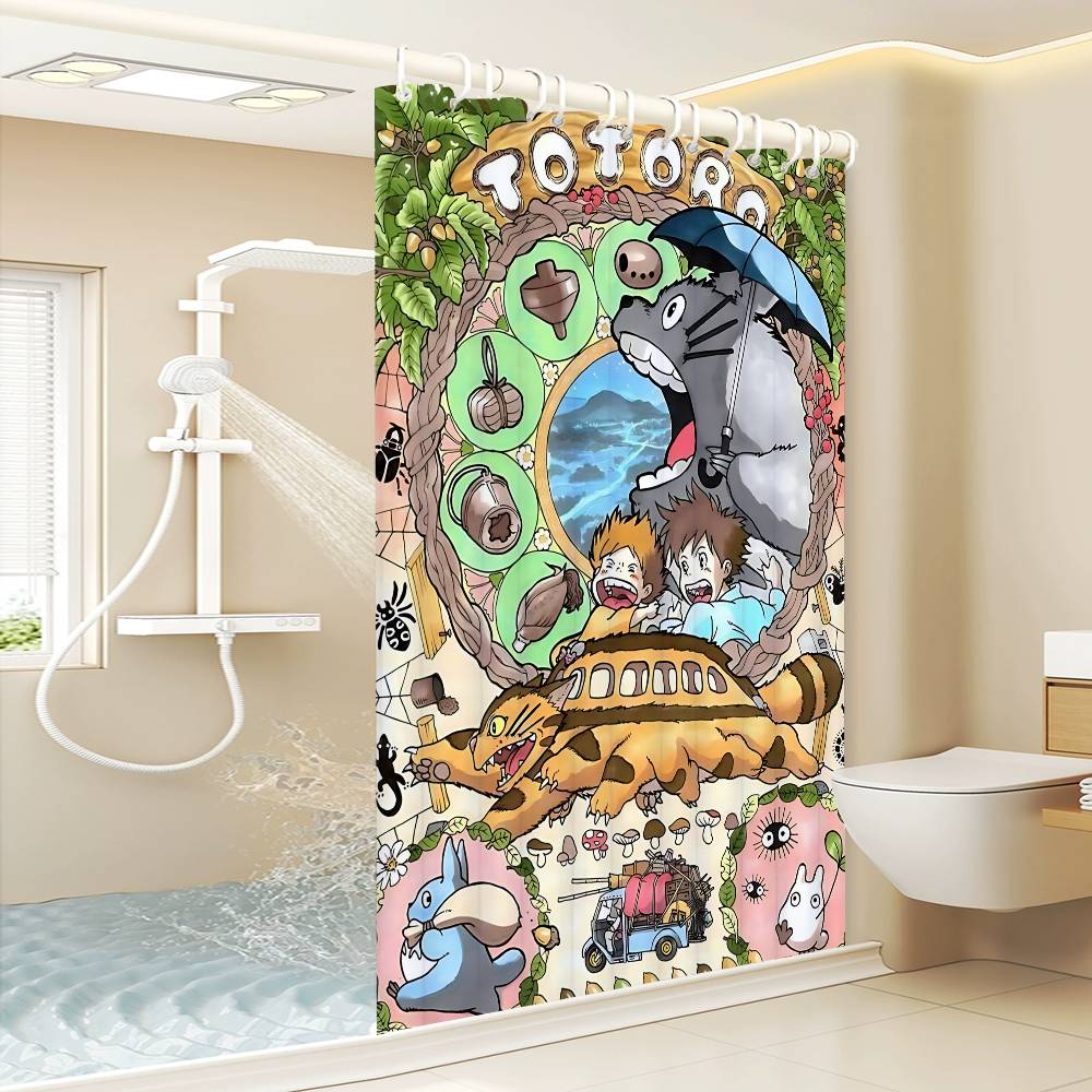 Anime My Neighbor Totoro Modern Simple Shower Curtain Bathroom Decorative Polyster Shower Curtain with Hook