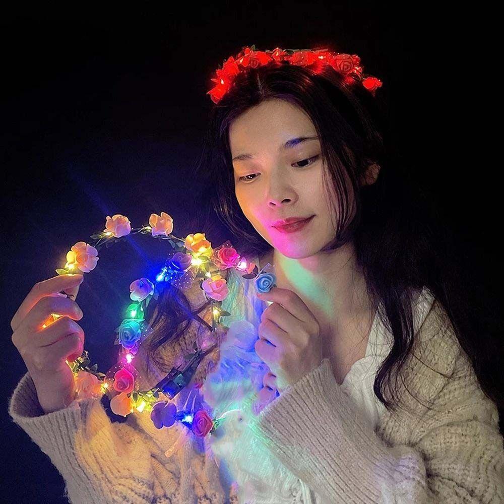 Simulation Rose Flower Wreath Headband Luminous Glowing Wreath Fashion Flower Crowns  Party