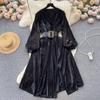 Vintage elegantní šaty s výstřihem do V pro ženy 2024 podzimní nové večerní šaty s úzkým pasem vestidos Mujer Y2k s dlouhým rukávem