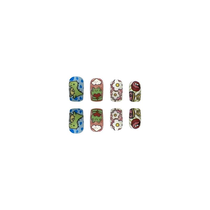 24 buc Unghii Presate Simple Desene Animate Broască Lungime Medie Modă European Pătrat Manichiură Texturată Mată Buze Stil Fetișcană Manichiură Portabilă