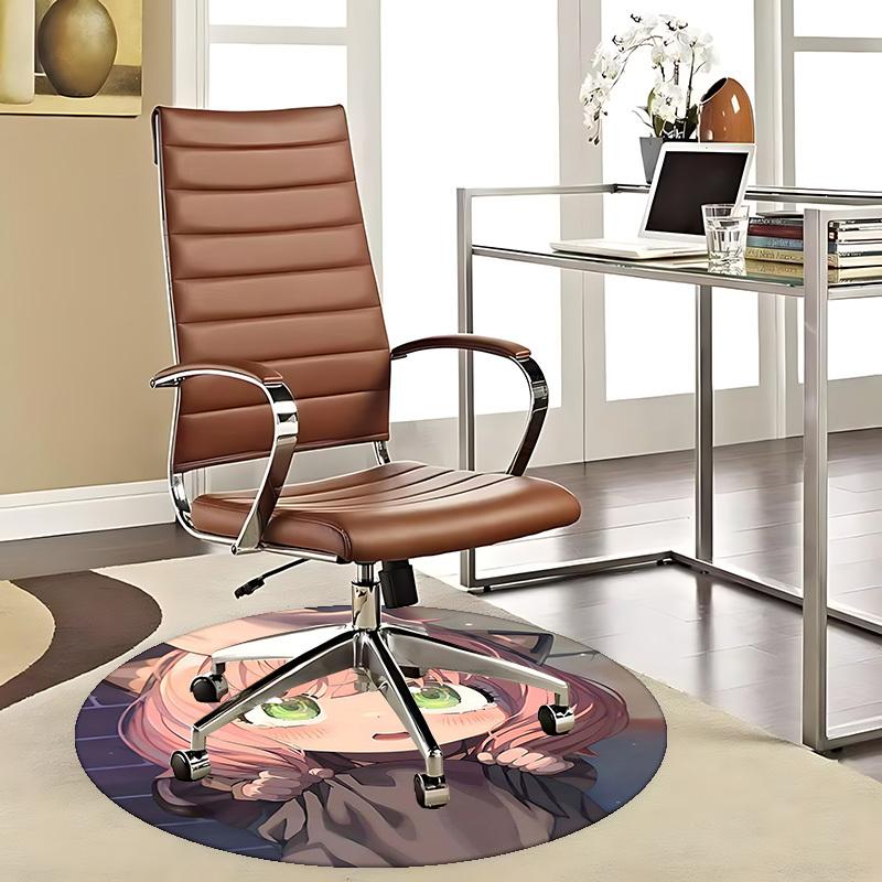 1pc Anime Design Round Carpet Cute Cat Girl with Pink Hair and Green Eyes, Office Chair Mat, Home Decor, Living Room, Bedroom, Non Slip Rug, Gift