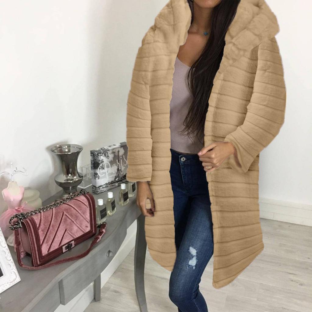 Women's Fashion Long Sleeve Plush Waistcoat Faux-Fur Hoodie Top Coat Outwear