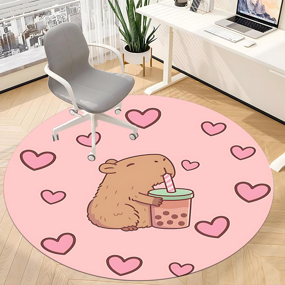 1PC Capybara Office Round Area Rug, Indoor Mat Suitable For Office, Under Office Chairs Bedroom Living Room Home Decor, Room Deco 005