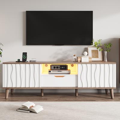 LED TV Cabinet, Multimedia TV Console with Storage Space, Sliding Door for Up To 70" TV, White, 160 X 40 X 52 Cm