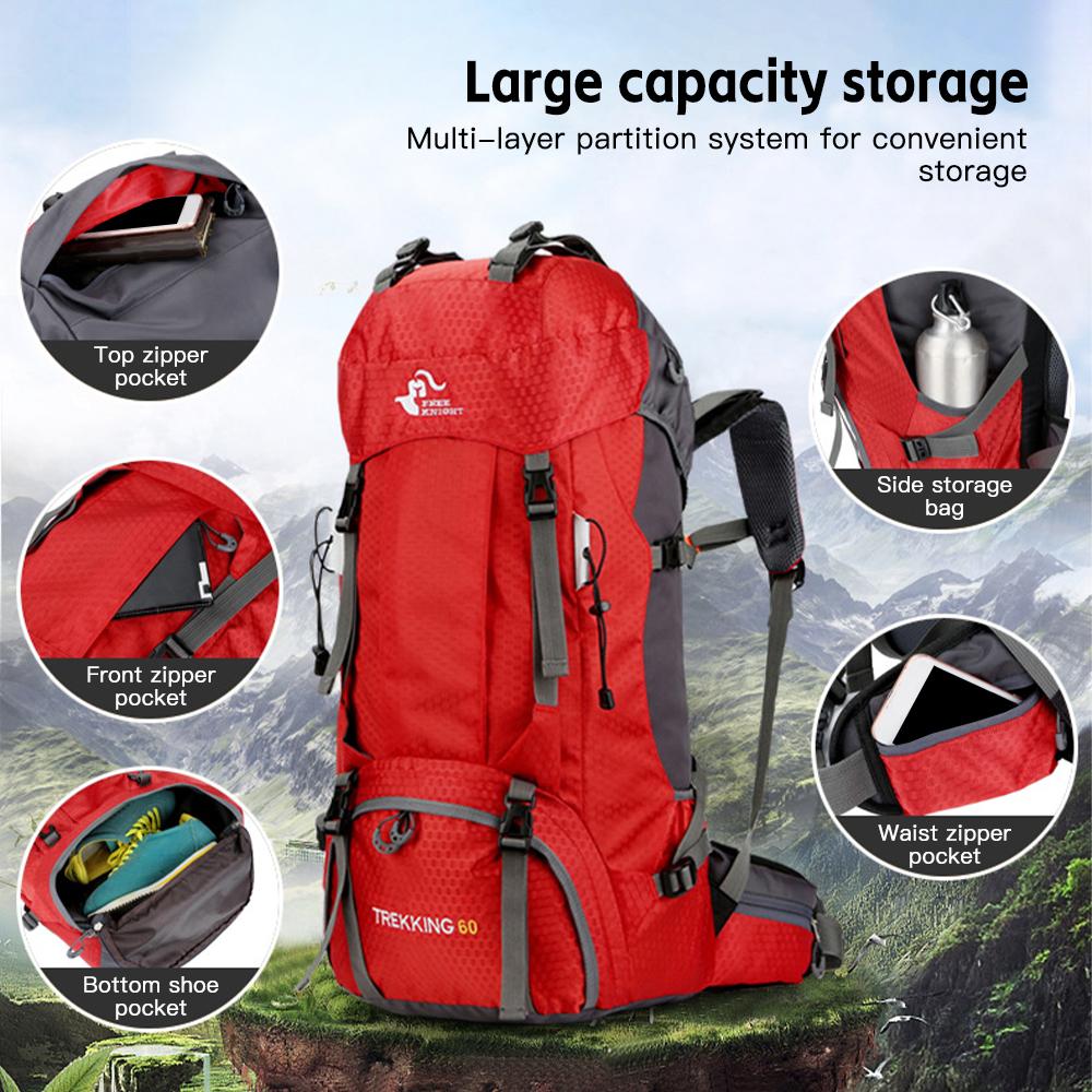 60L Hiking Backpack Water-resistant Climbing Camping Backpack Travel Daypack with Rain Cover