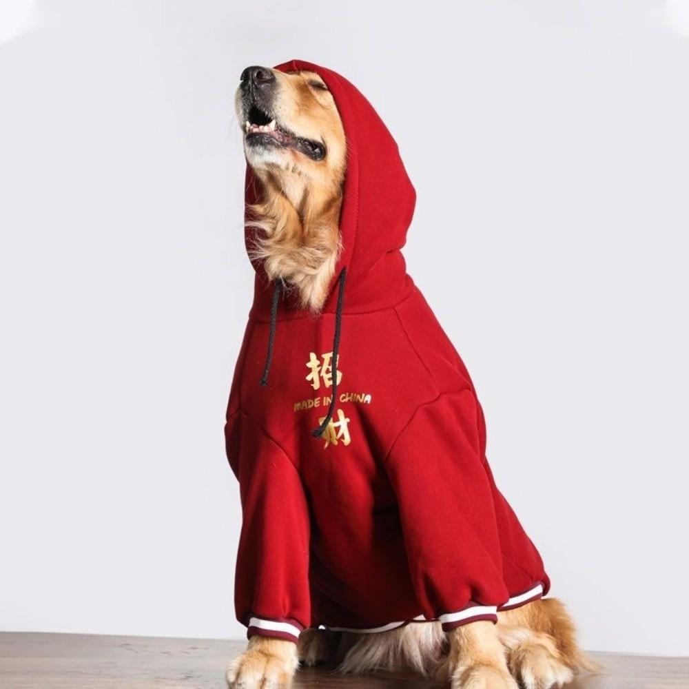 Warm New Year Dog Hoodie Thicken Blessing Winter Puppy Clothes with Drawstring Comfortable Dog Two-Legged Clothing Winter