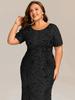 Ever-Pretty Damen Übergröße Bodycon Rundhals Fishtail Pailletten Kurzarm Hohe Elastizität Abendkleid