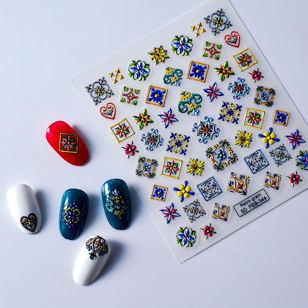 3D Flowers Manicure Stickers Self Adhesive Embossed Nail Decals for Women Manicure Decoration