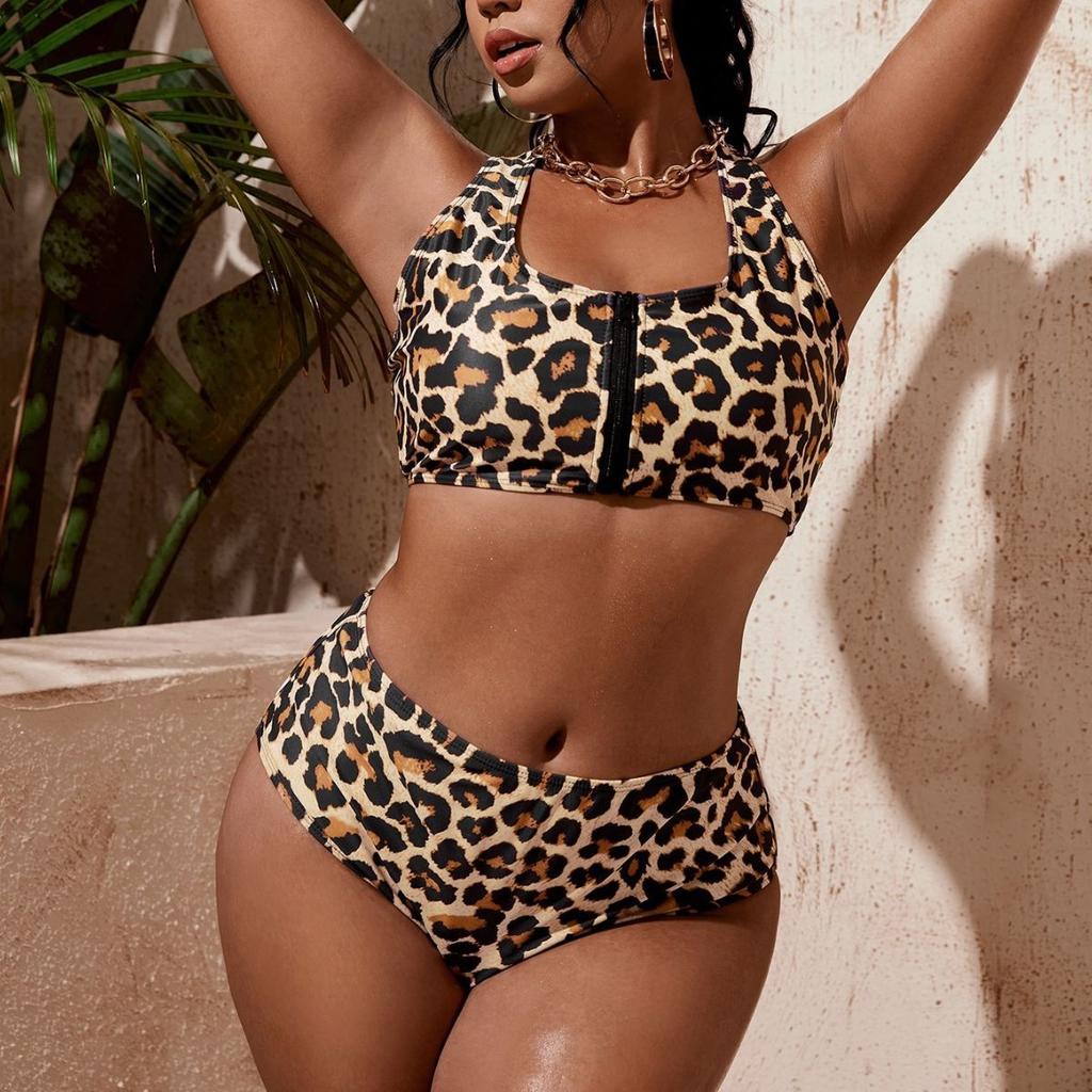 New Swimsuit Women's Split Leopard Print Large Size Bikini Swimsuit
