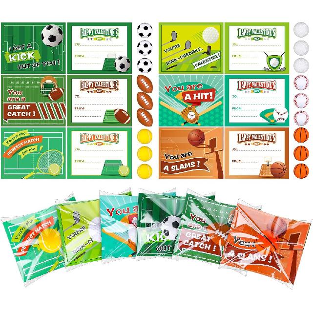 36 Set Valentines Cards Classroom Valentine s Day Cards with Sports Stress Balls Kids Exchange Prize Gifts, Valentines Party Favor Valentine Exchange