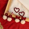Girls Fashion Bowknot Christmas Earrings Red Velvet Ear Clip Heart Stud Earrings Jewelry Gifts