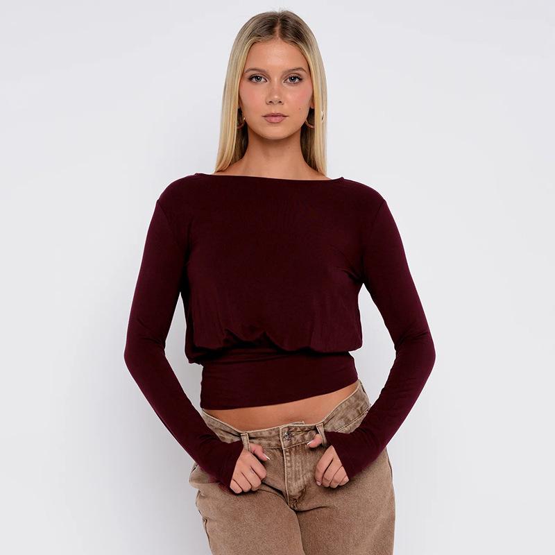 Europese Herfst Veelzijdig Casual Taille-Insnijdend Kleurblok Streep Lange Mouw T-shirt voor Dames