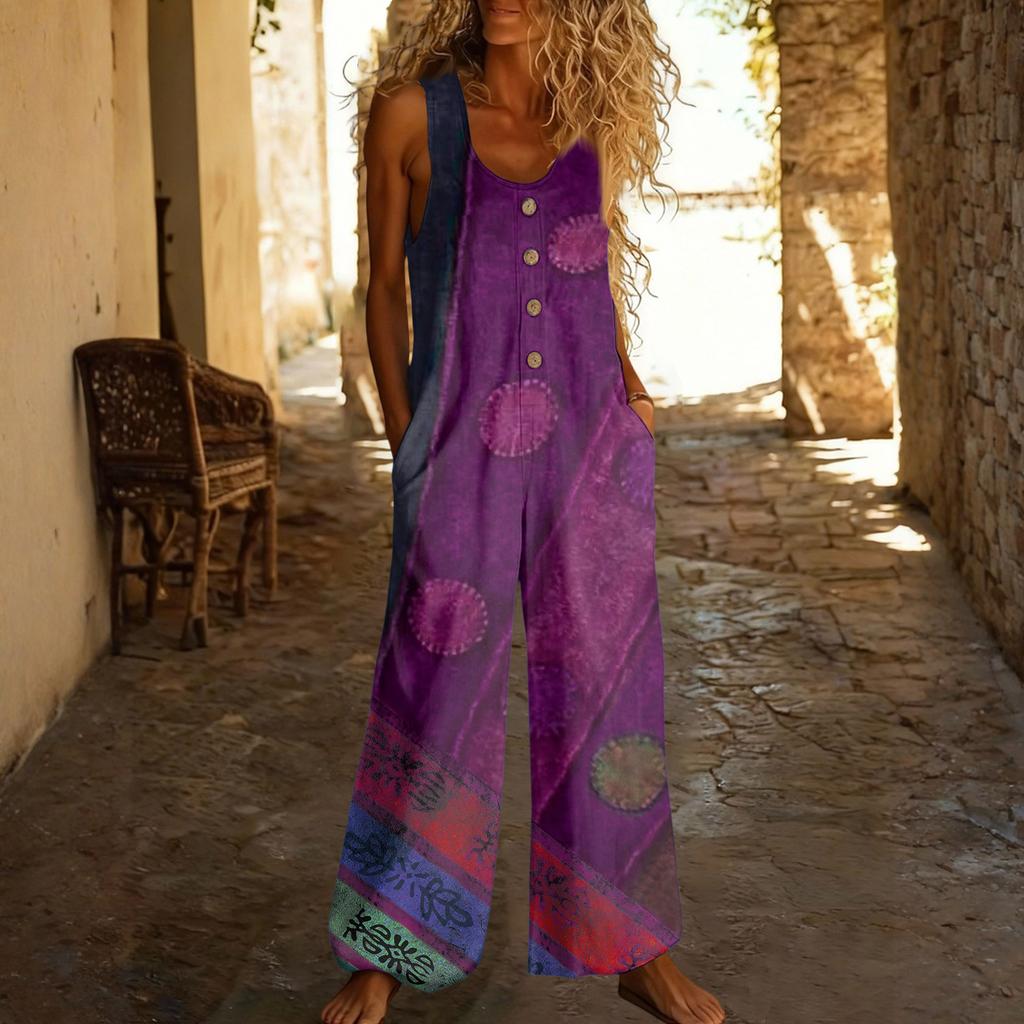 Casual Sleeveless Loose-fitting Jumpsuit With Pockets And Adjustable Straps For Women (long Length).