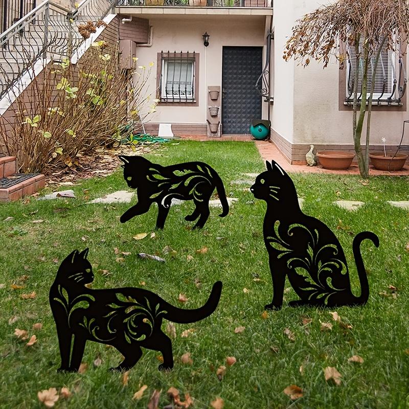 3pcs Black Metal Cat Garden Stakes Outdoor Decorative Statues Yard Lawn Ornaments Halloween Christmas New Year Gift