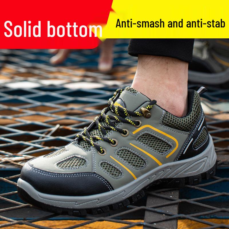 Breathable Mesh Steel Toe Safety Shoes: Fashionable, Anti-Smash, Anti-Puncture, Wear-Resistant Protective Footwear for Work.
