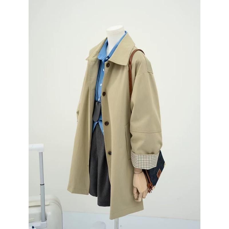 

Khaki design plaid sleeve casual trench coat women s new loose and thin medium and long trench coat XL