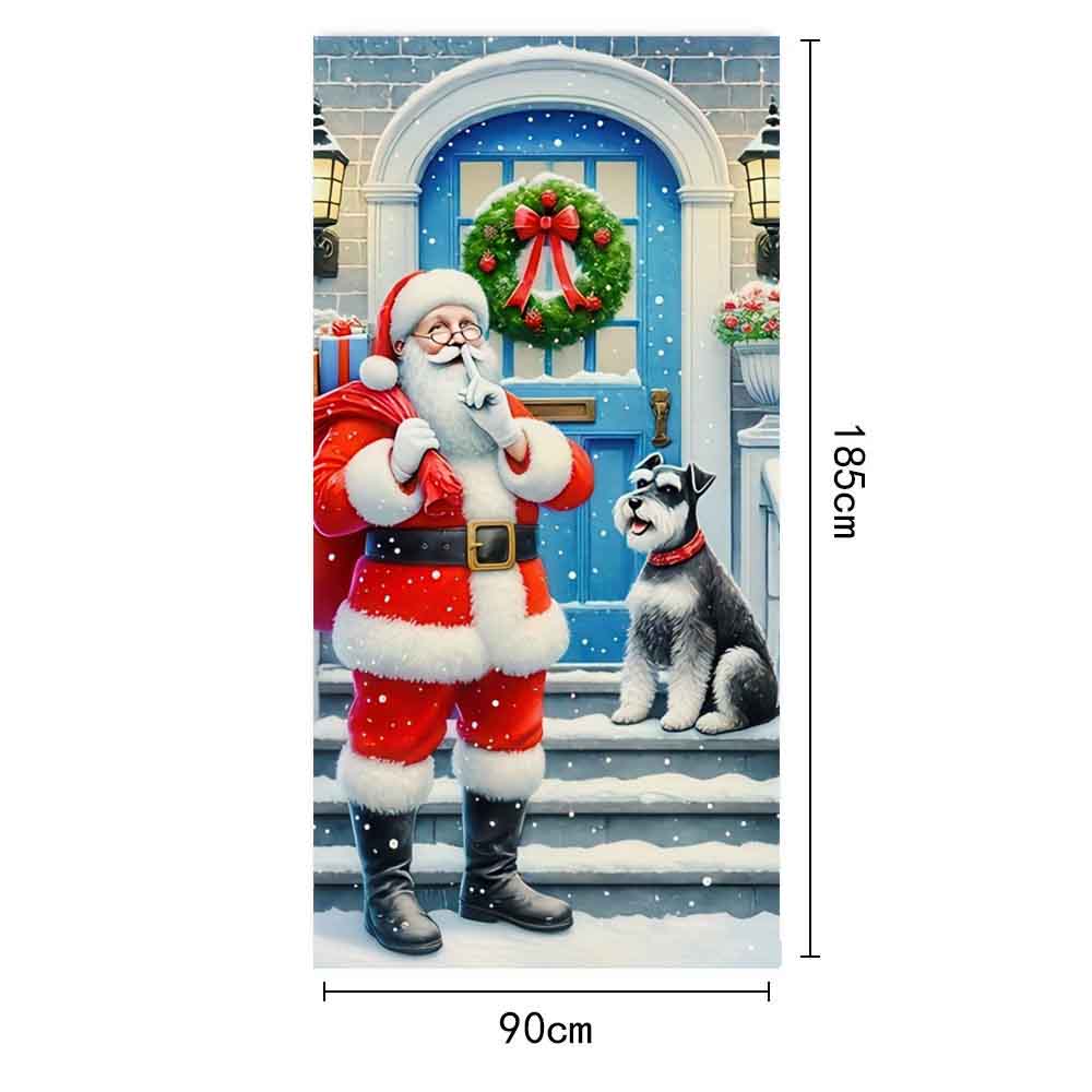 Large Santa Claus Christmas Door Cover 2025 Xmas Outdoor Decoration Funny Santa Hanging Backdrop for Home Porch Front Door