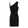 French black asymmetrical shoulder dress for women, summer pure and alluring style, sophisticated and elegant, slimming slimming, hip-hugging short s