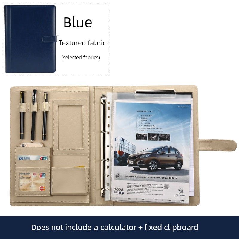 A4 Multi-Functional Folder Business Leather Loose-Leaf Male Package Office Sales Storage Clip Info Booklet Meeting Plate Holder