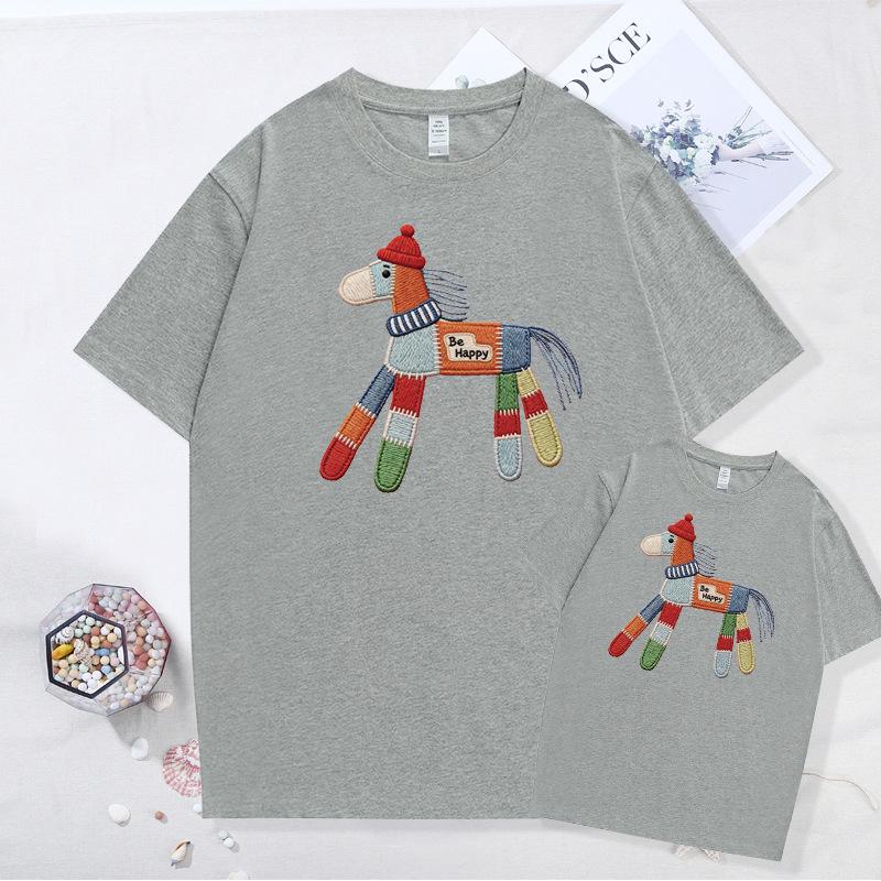 2026 Year of the Horse Red T-Shirt - Unisex Cotton Short Sleeve for Family Photos & New Year Greetings
