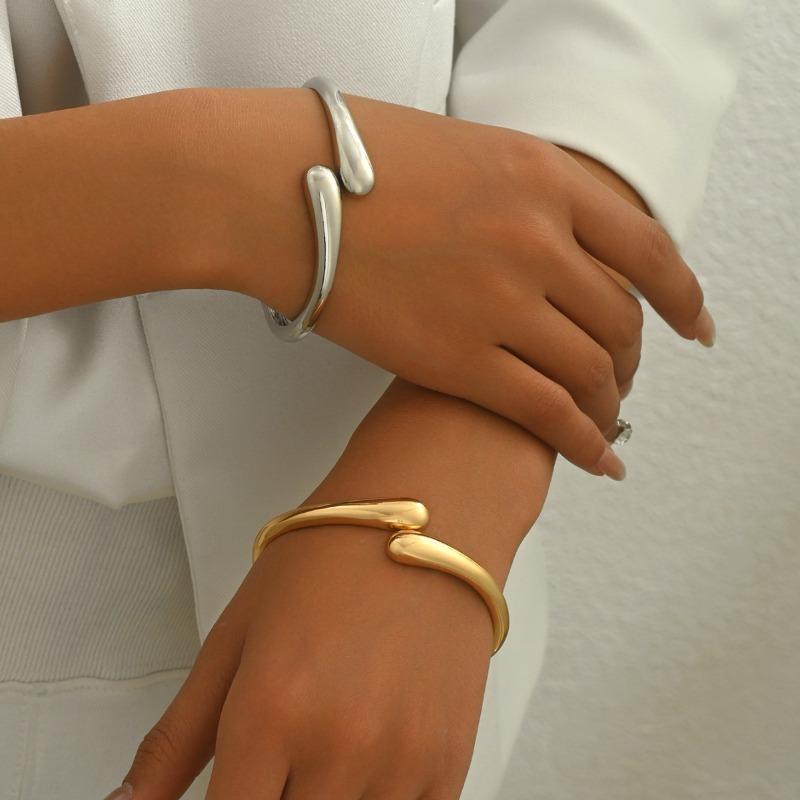 Stainless Steel Irregular Bangle for Women Gold and Silver Chunky Waterdrop Open Bracelet Special Design Jewelry Gifts