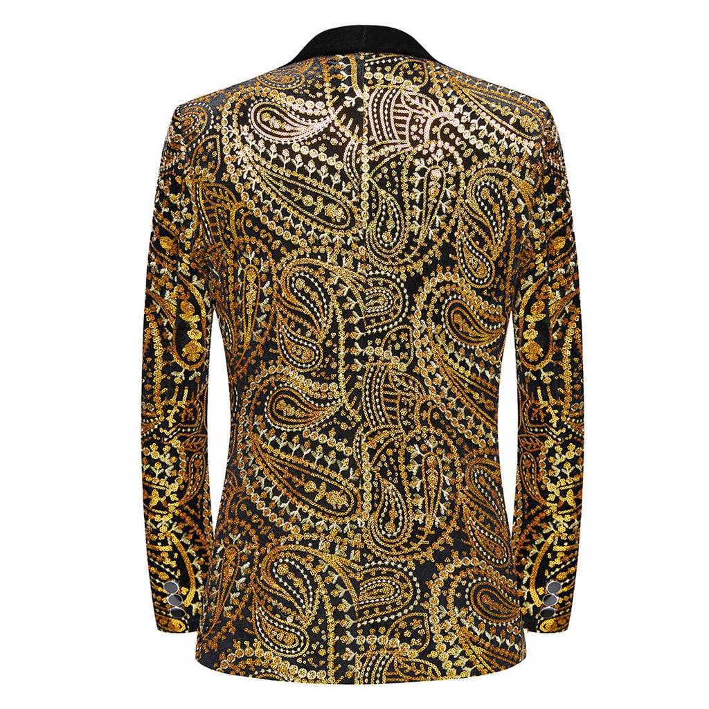 Mens Paisley Embroidered Sequin Suit Jacket Shiny Blazer