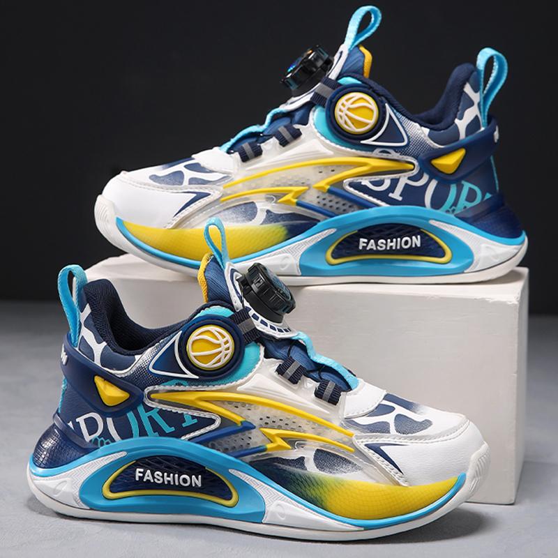 Children's Basketball Shoes Spring New Waterproof Leather Running Rotating Buckle Thick Soled Basketball Boots for Kids