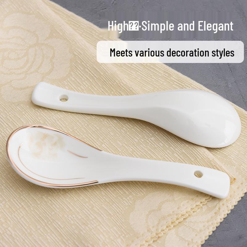 Set of 10 Chinese Style Ceramic Soup Spoons, New Bone China, Practical for Eating and Teaspoons.