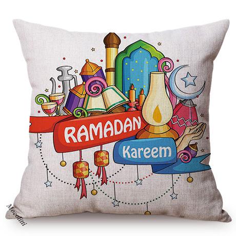 Muslim Ramadan Kareem Sofa Decoration Pillow Case Islamic Festival Eid Mubarak Style Cotton Linen Cushion Cover 45X45Cm