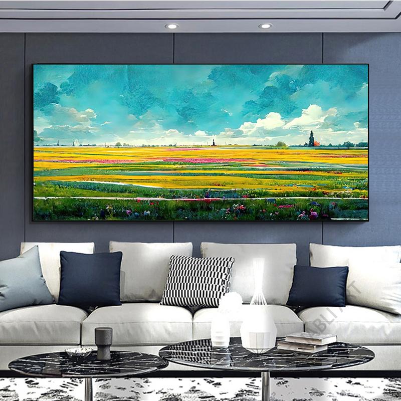 Abstract Colorful Flower Field Canvas Painting Printed On Canvas Floral Landscape Posters and Prints for Living Room Wall Decor
