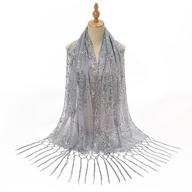 New Sequined Peacock Tassel Embroidered Long Scarf for Women  Fashionable and Versatile National Style Shawl Thin Silk Scarf