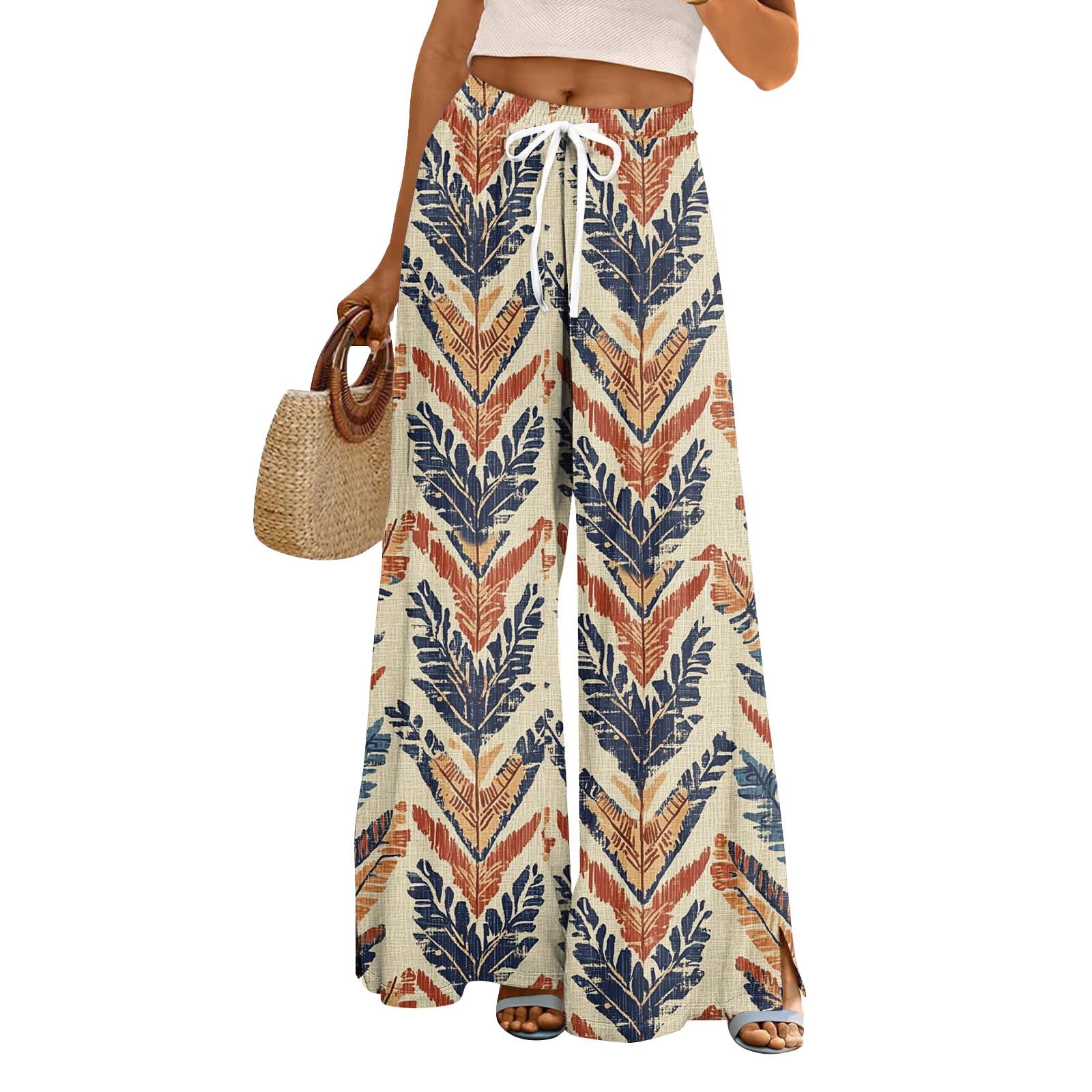 

Женские свободные повседневные брюки с цветочным принтом и широкими штанинами, с эластичной талией на кулиске и карманами XXL