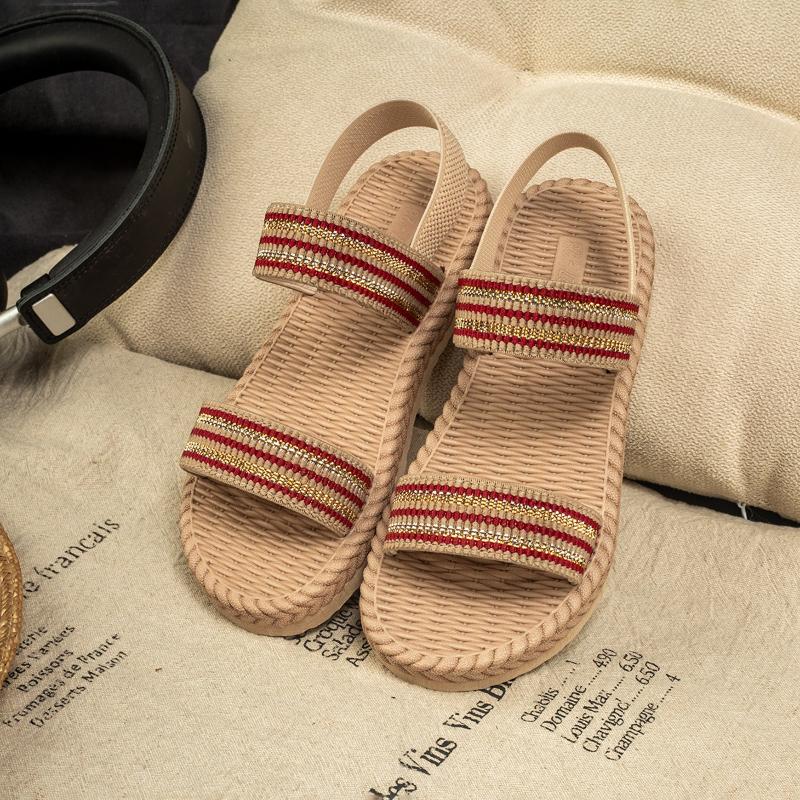Simple Retro Girl Sandals 2025 Summer New Kids Roman Sandals Comfort Versatile Girls Beach Shoes Anti Slip Child Woven Flat Shoe